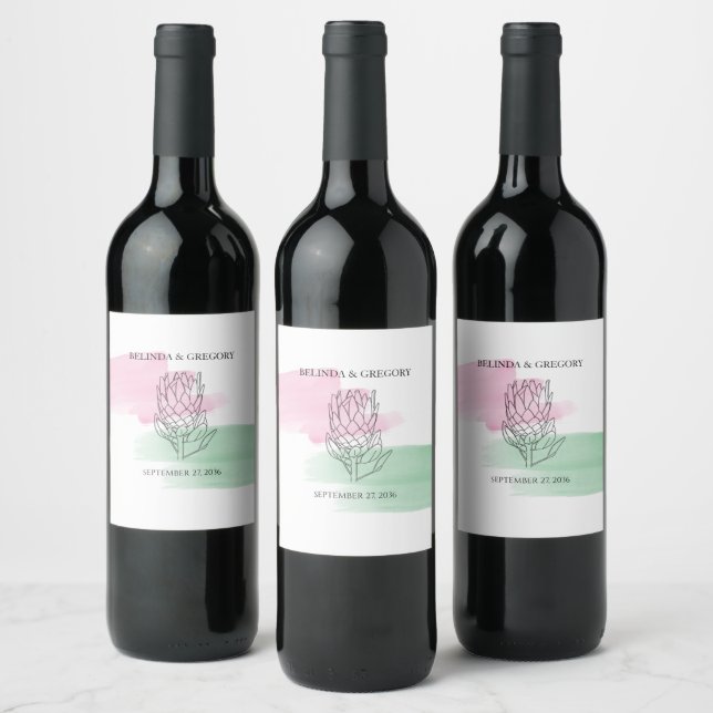Étiquette Pour Bouteilles De Vin Mariage d'aquarelle King Protea (Bouteilles)