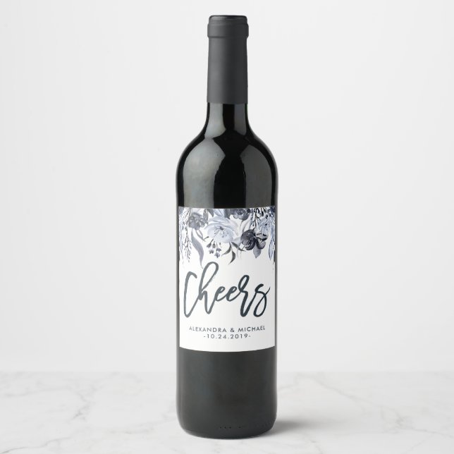 Étiquette Pour Bouteilles De Vin Mariage d'aquarelle moderne à fleurs foncées | Bra (Devant)