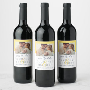 Étiquette Pour Bouteilles De Vin Mariage d'ardoise jaune moderne Photo Enregistrer 