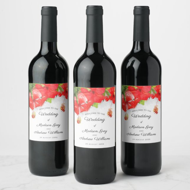 Étiquette Pour Bouteilles De Vin Mariage d'art Exotique Rouge Hibiscus (Bouteilles)