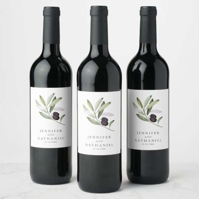 Étiquette Pour Bouteilles De Vin Mariage de branche d'olivier personnalisé (Bouteilles)
