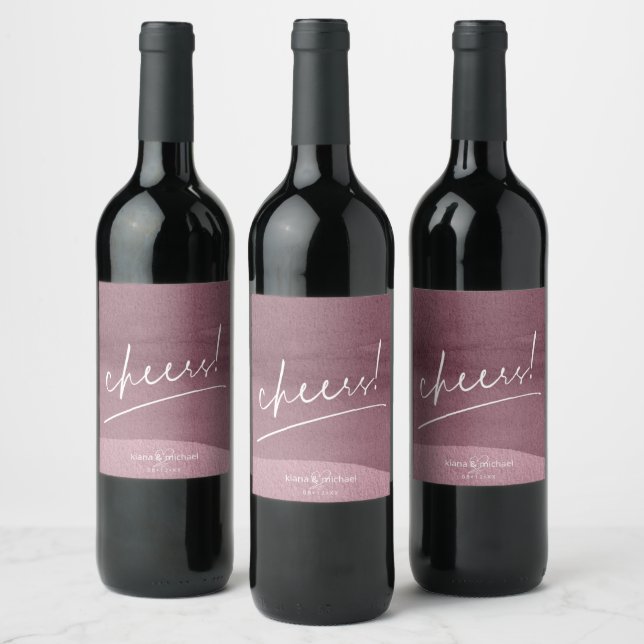 Étiquette Pour Bouteilles De Vin Mariage de calligraphie Cheers Mauve ID771 (Bouteilles)
