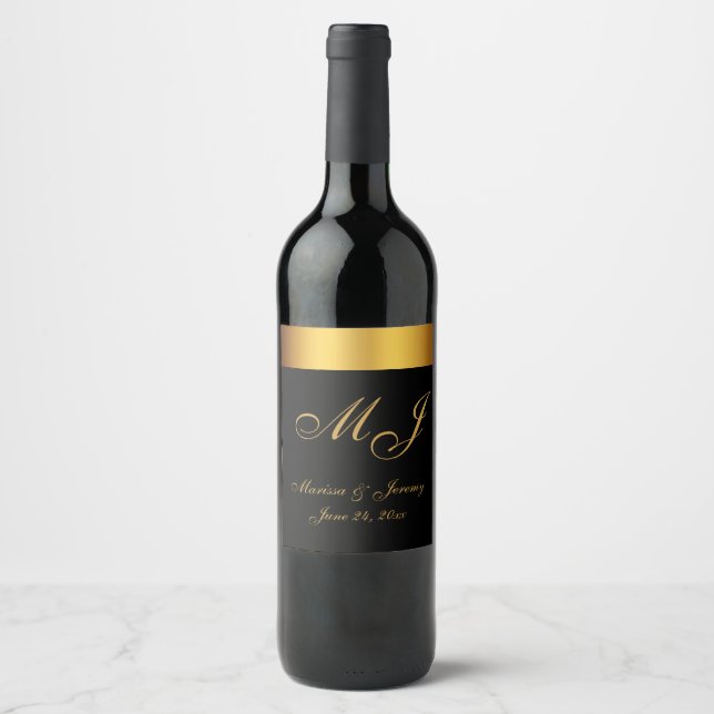 Étiquette Pour Bouteilles De Vin Mariage de calligraphie Chic Black Gold (Devant)