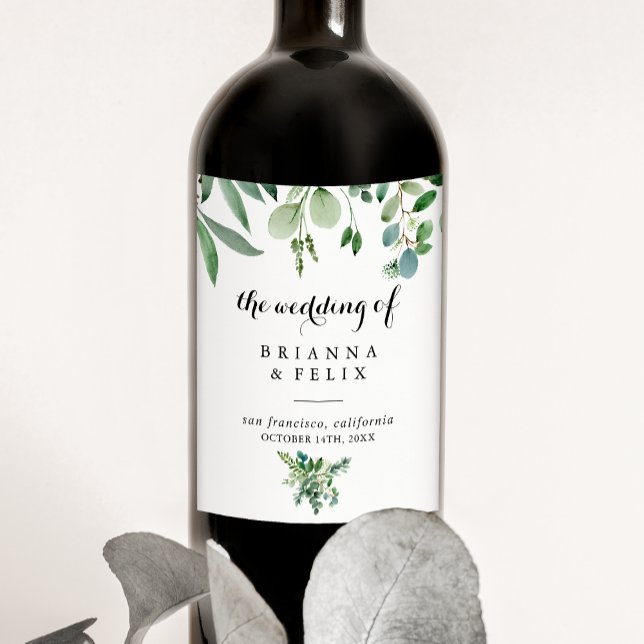 Étiquette Pour Bouteilles De Vin Mariage de calligraphie végétale de l'Eucalyptus v (Créateur téléchargé)