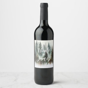 Étiquette Pour Bouteilles De Vin Mariage de campagne rustique aux arbres à l'aquare
