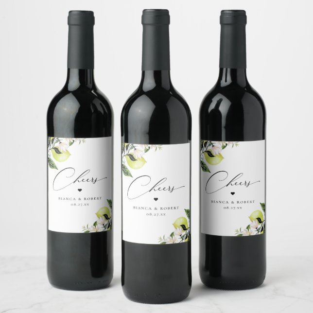 Étiquette Pour Bouteilles De Vin Mariage de citron botanique (Bouteilles)