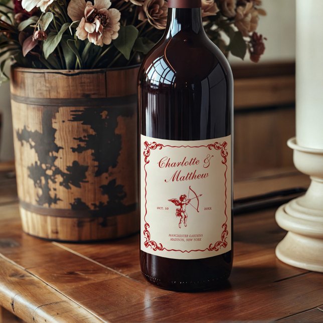 Étiquette Pour Bouteilles De Vin Mariage de Cupid'Arrow Red Vintage (Créateur téléchargé)