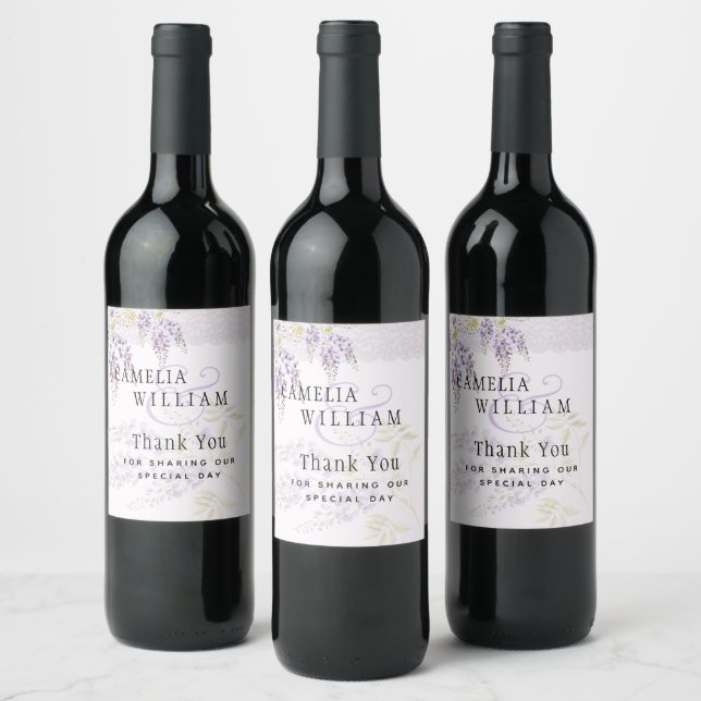 Étiquette Pour Bouteilles De Vin Mariage de dentelle fleurie moderne violette (Bouteilles)