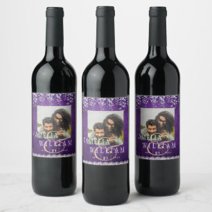 Étiquette Pour Bouteilles De Vin Mariage de dentelle moderne violet