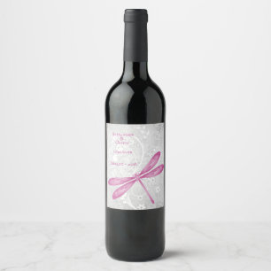 Étiquette Pour Bouteilles De Vin Mariage de dragonfly Magenta Étiquette de vin