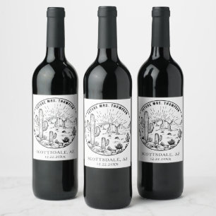 Étiquette Pour Bouteilles De Vin Mariage de Fête des mariées du désert de Monogramm