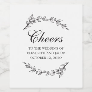 Étiquette Pour Bouteilles De Vin Mariage de feuillage botanique noir et blanc