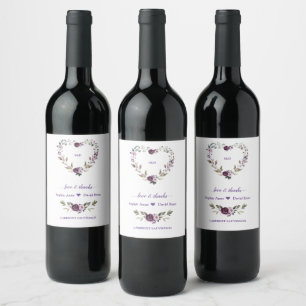 Étiquette Pour Bouteilles De Vin Mariage de fleur violet délicat aux pivoines roses