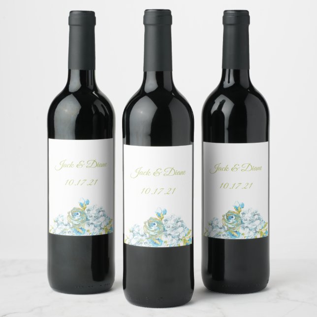 Étiquette Pour Bouteilles De Vin Mariage de fleurs de jardin bleu (Bouteilles)