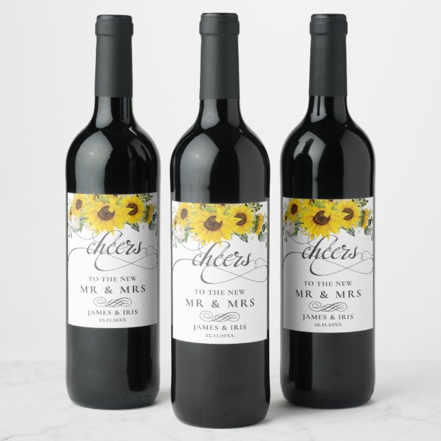 Étiquette Pour Bouteilles De Vin Mariage de fleurs de tournesol Anniversaire (Bouteilles)