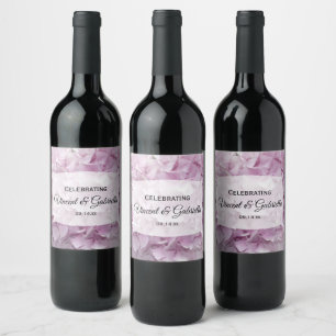Étiquette Pour Bouteilles De Vin Mariage de fleurs d'Hydrangée rose douce