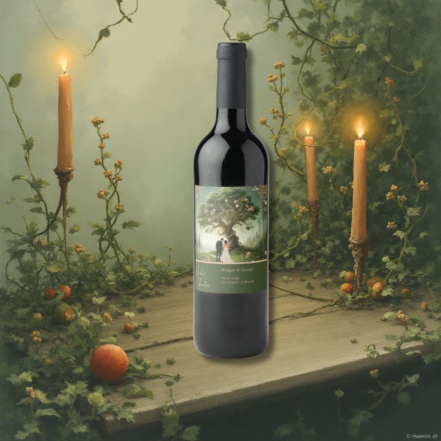 Étiquette Pour Bouteilles De Vin mariage de forêt médiévale Whimsical vert (Créateur téléchargé)