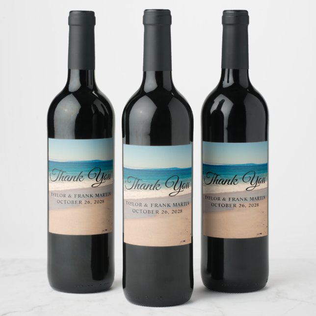 Étiquette Pour Bouteilles De Vin Mariage de la plage Merci (Bouteilles)