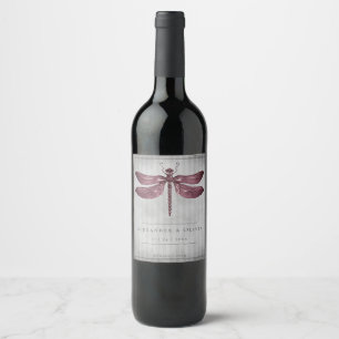 Étiquette Pour Bouteilles De Vin Mariage de libellules à bijoux Magenta