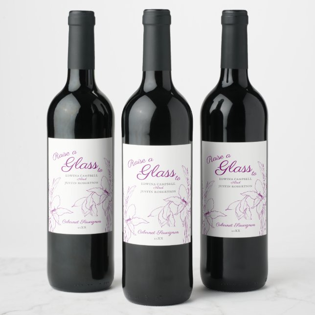 Étiquette Pour Bouteilles De Vin Mariage de ligne botanique violet gladioli (Bouteilles)