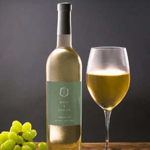 Étiquette Pour Bouteilles De Vin Mariage de monogramme de crête botanique