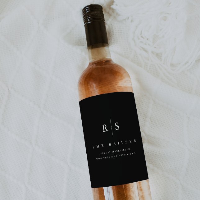 Étiquette Pour Bouteilles De Vin Mariage de monogramme noir classique (Créateur téléchargé)