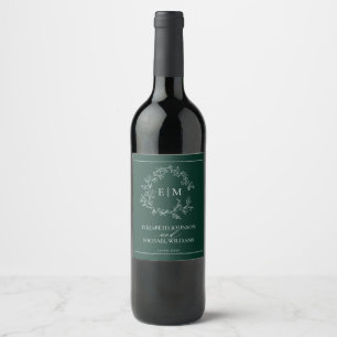 Étiquette Pour Bouteilles De Vin Mariage de monogramme vert émeraude moderne