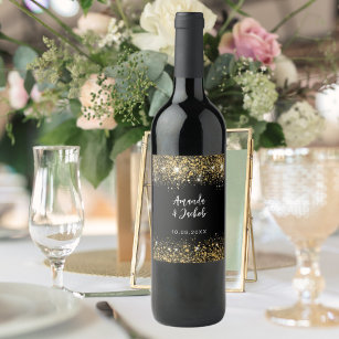 Étiquette Pour Bouteilles De Vin Mariage de parties scintillant en or noir