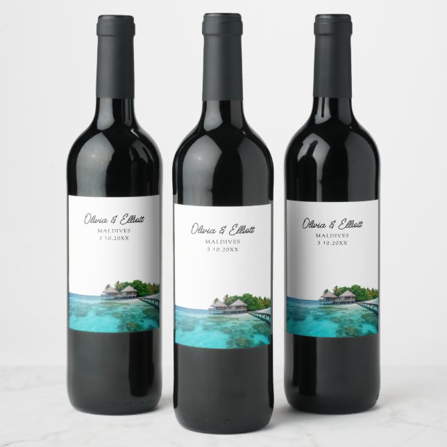 Étiquette Pour Bouteilles De Vin Mariage de photos des Maldives Étiquette de vin (Bouteilles)