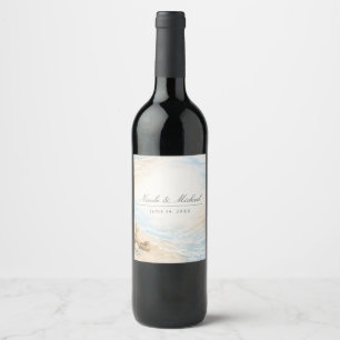 Étiquette Pour Bouteilles De Vin Mariage de plage à l'aquarelle des marées éternell