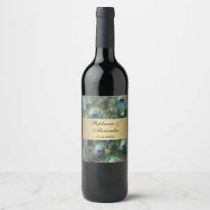 Étiquette Pour Bouteilles De Vin Mariage de plumes de paon d'or