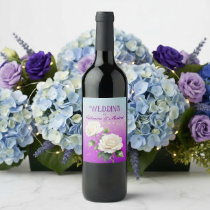 Étiquette Pour Bouteilles De Vin Mariage de printemps Roses Ombré Aquarelle Violet 