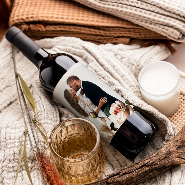 Étiquette Pour Bouteilles De Vin Mariage de Rose de thé (Créateur téléchargé)