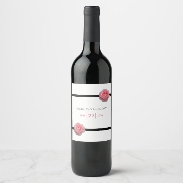 Étiquette Pour Bouteilles De Vin Mariage de ruban noir rose (Devant)