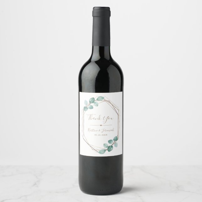 Étiquette Pour Bouteilles De Vin Mariage de script de café Eucalyptus moderne (Devant)