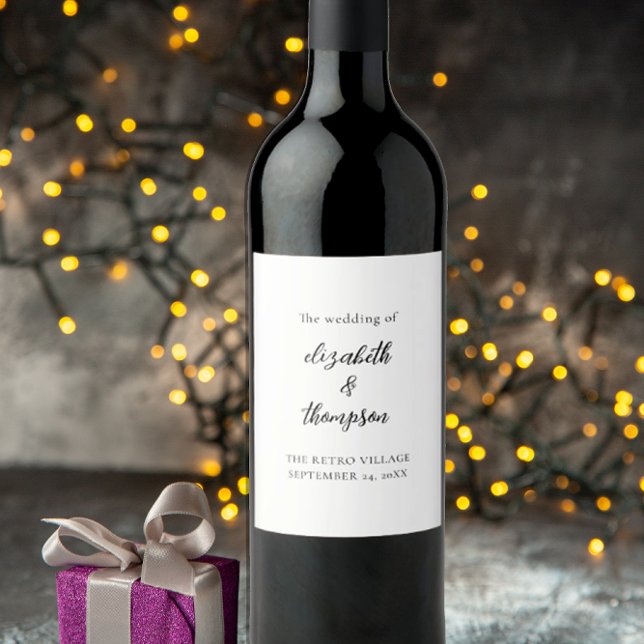 Étiquette Pour Bouteilles De Vin Mariage de script simple moderne (Créateur téléchargé)