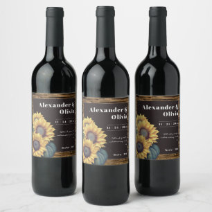 Étiquette Pour Bouteilles De Vin Mariage de tournesol rustique
