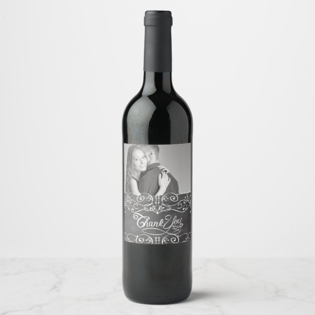 Étiquette Pour Bouteilles De Vin Mariage de typographie de Merci photo Chalkboard (Devant)