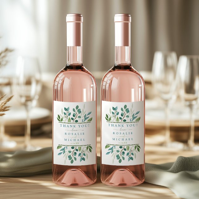 Étiquette Pour Bouteilles De Vin Mariage de verdure botanique (Botanical Greenery Thank You Wedding Wine Labels)
