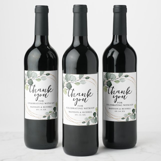 Étiquette Pour Bouteilles De Vin Mariage de verdure d'eucalyptus doré (Bouteilles)