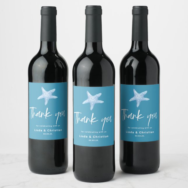 Étiquette Pour Bouteilles De Vin Mariage d'été de la mer bleue profonde (Bouteilles)