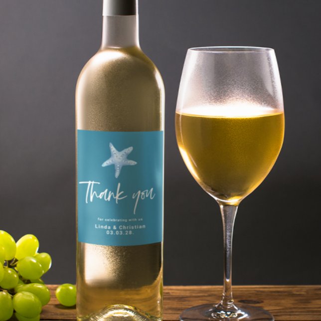 Étiquette Pour Bouteilles De Vin Mariage d'été de la mer bleue profonde (Créateur téléchargé)