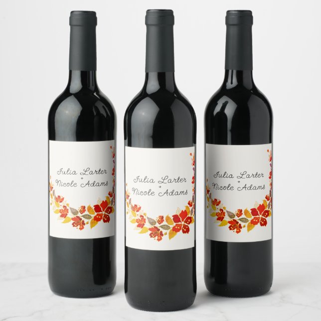 Étiquette Pour Bouteilles De Vin Mariage d'hibiscus tropicaux d'Orange brulé (Bouteilles)
