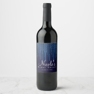Étiquette Pour Bouteilles De Vin Mariage d'Hiver Élégant Lumières Bleues Étincelant