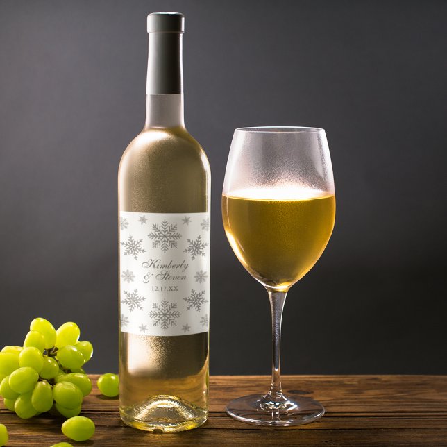 Étiquette Pour Bouteilles De Vin Mariage d'Hiver Flocon de Neige Argenté (Winter Wedding Silver Snowflake Wine Label
#winterwedding
#snowflakewinterwedding
#modernwedding)