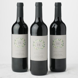 Étiquette Pour Bouteilles De Vin Mariage d'hiver Greige Snowberry+Eucalyptus