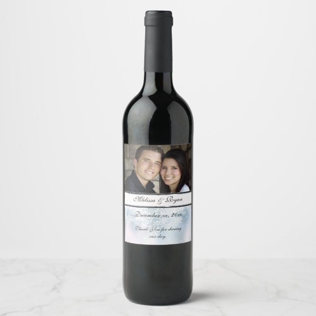 Étiquette Pour Bouteilles De Vin Mariage d'hiver, Noël, Snowflakes, Custom, (Devant)