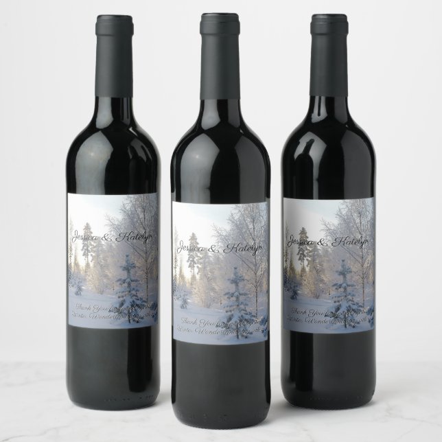 Étiquette Pour Bouteilles De Vin Mariage d'hiver Pins couverts de neige (Bouteilles)