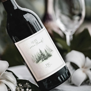 Étiquette Pour Bouteilles De Vin Mariage d'hiver rustique Merci Forest Green ID1049