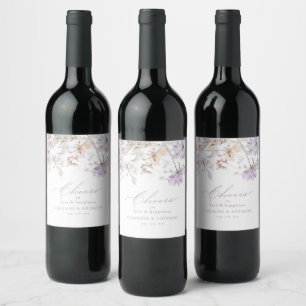 Étiquette Pour Bouteilles De Vin Mariage Élégant Botanique Floral Boho Violet